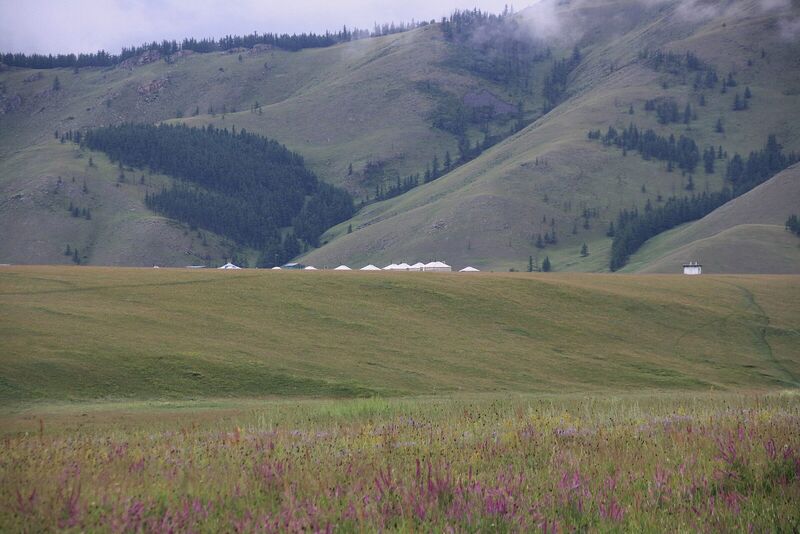 Blick auf das Jalman Meadows Wilderness Camp, Mongolei